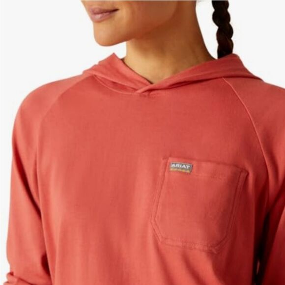 Ariat Rebar Cotton Strong Hooded T-Shirt- Mineral Red - Picture 2 of 8